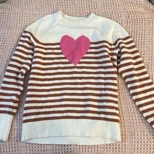 Brown striped heart sweater.